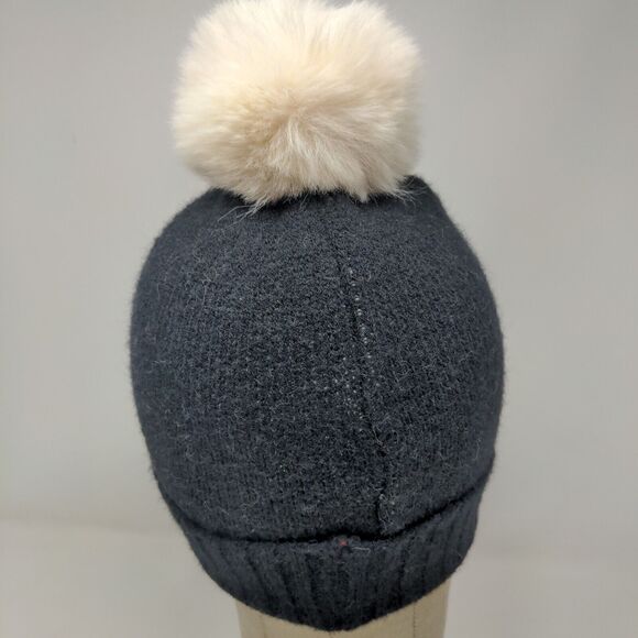 Unbranded Men's Knit Beanie Hat Black Acrylic Pomp Pom Smile Spell Out - Picture 7 of 11